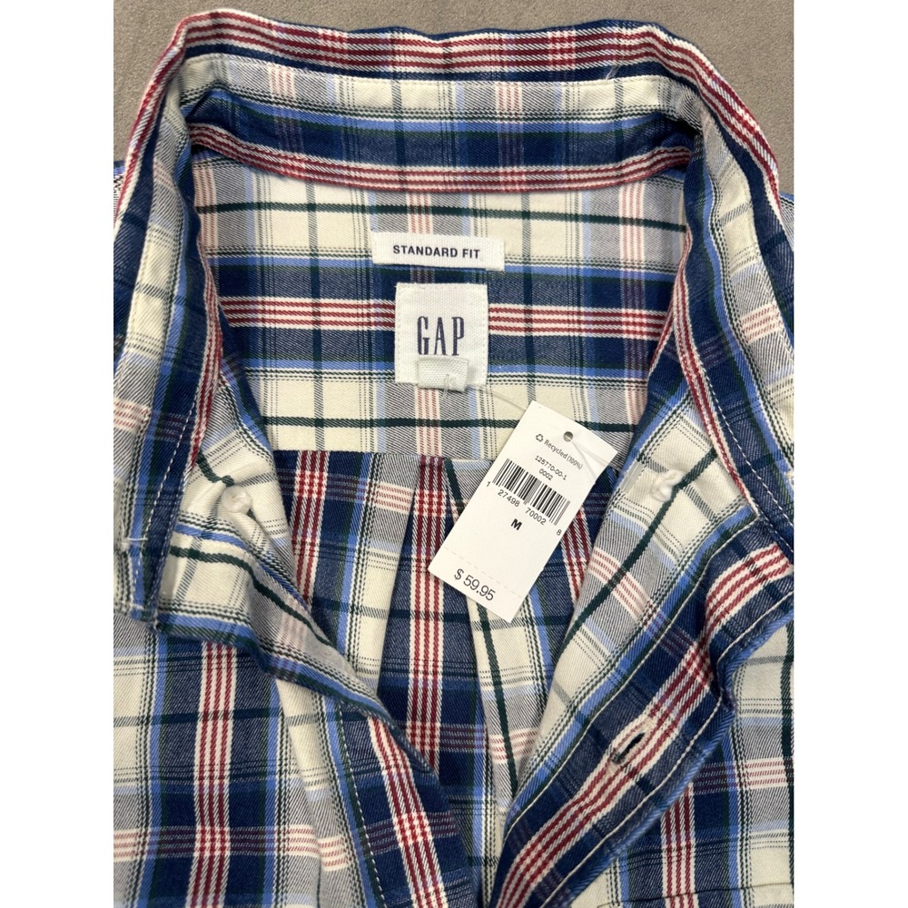 GAP Mens Standard Fit‎ Plaid Long Sleeve Button Down Shirt Blue Red White M